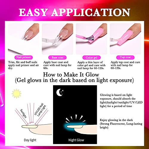 Cosmoo 12Pcs Glow In The Dark Gel Nail Polish, Luminous Neon Gel Nail Polish Set Hot Pink Yellow Purple Blue Fluorescent Bright Gel Polish With Glow Effect For Halloween (Neon Grow In The Dark Polish) #TOP6