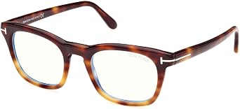 Tom Ford Eyeglasses FT 5870 -B 056 Shiny Blonde Havana, t Logo/Blue Block Le