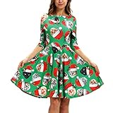 Timemory Women Christmas Cats 3D Midi Sleeve Casual Flared Dress Green L/XL #10