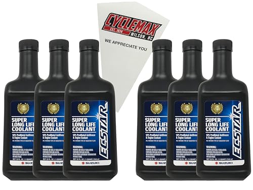 CYCLEMAX Six Pack Compatible with Suzuki Ecstar Super Long Life Coolant 990A0-02E00-01Q Contains Six Quarts and a Funnel