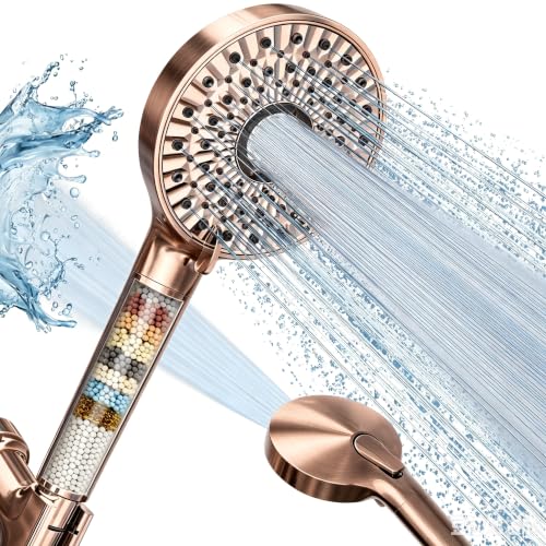 Image of Magichome Shower Head with Handheld, High Pressure 10-Spray Detachable Chrome Showerhead with Stainless Steel Hose,Brushed Copper