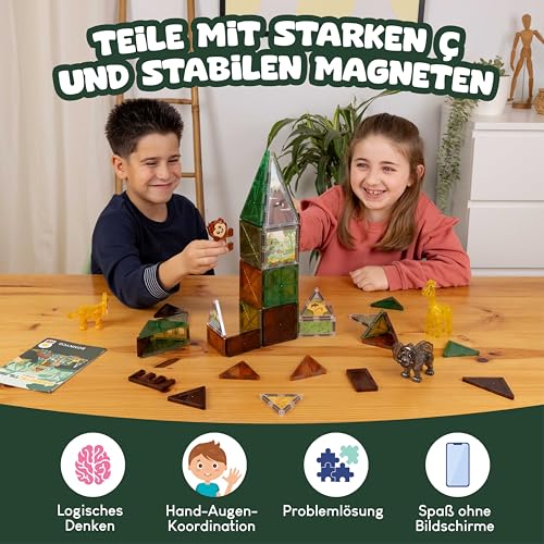 BONNYCO Magnetische Bausteine Kinder mit Tierfiguren 50 STK. Magnet Bausteine mit Illustrationen, Pädagogische Magnetic Tiles. Geschenke für Kinder, Magneten Spielzeug Jungen Mädchen, Weihnachten