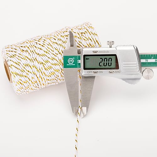 G2PLUS Christmas String - White Cotton Twine with Gold Glitter, 2MM, 100M for DIY Gift Decorations, White With Gold - Image 3
