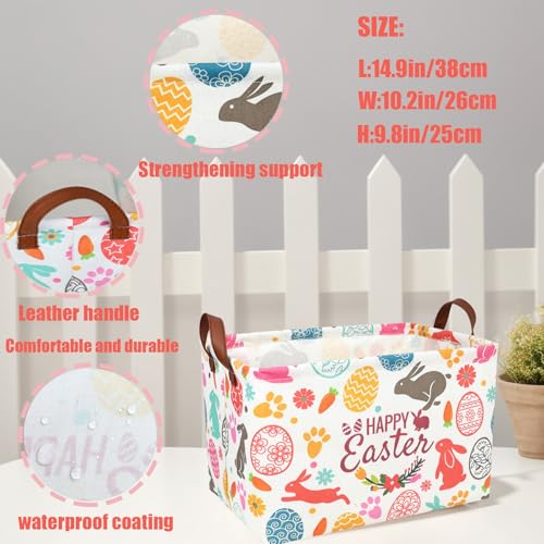 Image of Easter Basket for Kid Large Empty Rectangular Cute Easter Gift Storage Basket Bunny Eggs Decor (Rabbit Bohemia)