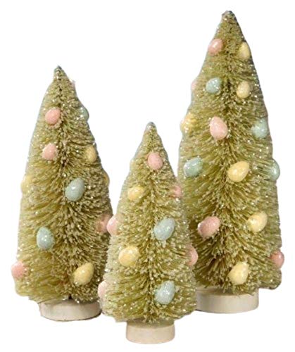 Bethany Lowe 3 Pc Easter Spring Bottle Brush Trees with Egg Accents