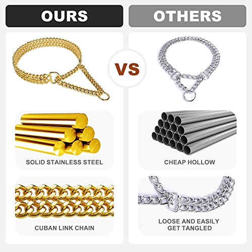 Gold Dog Chain Collar Stainless Steel 18K Gold Dog Collar Adjustable Walking, Metal Cuban Link Dog Collar Chew Proof Double Row Chain Dog Collar For Large Small Medium Dogs #TOP2
