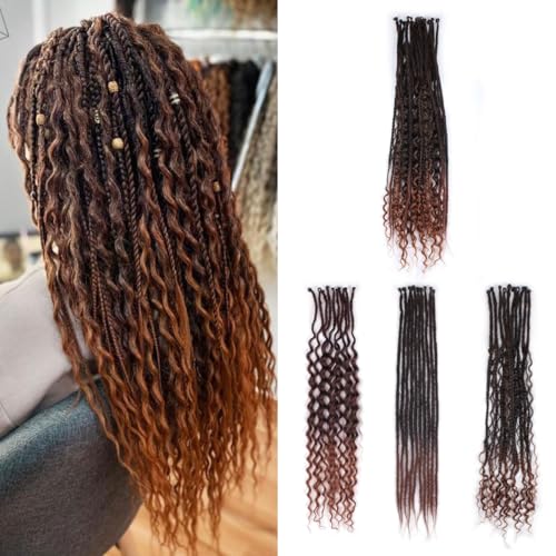 Sangtok 24in Single Ended 3 in 1 Dreadlock Extensions, 30pcs Ombre Burgundy Mixed Dreads Extensions Set SE Dreads with Curly Dreadlocks for White Women