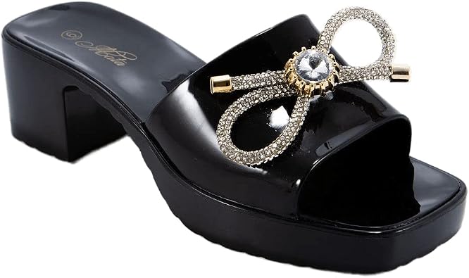Mata Shoes Jelly Chunky Bow Block Heel Sandals