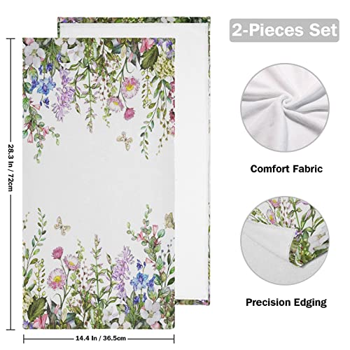 Shustary 2 Pack Spring Floral Hand Towels For Bathroom,Microfiber Soft Absorbent Vintage Herbs Pink Flower Kitchen Dish Towels Decorative Green Leaves Bath Hand Towel For Face,Gym,Spa 14"X28" #TOP1
