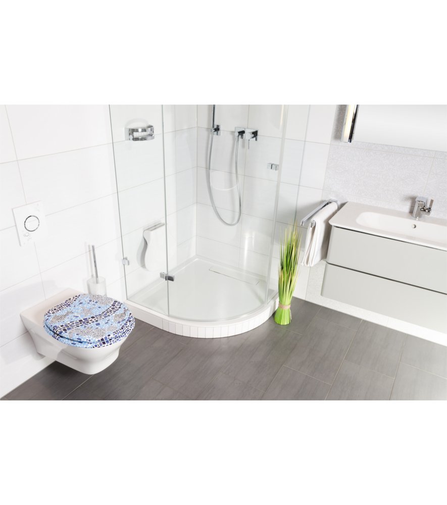 Sanilo Abattant WC, Grande sélection de lunettes de toilette, Finition de haute qualité, Charnières robustes, Fixation facile (Mosaïque mondiale)
