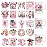 Shejdgart UV DTF Cup Wraps - 20 Sheets Western Cowgirl UV DTF Cup Wraps for 16 OZ Glass Mugs, Pink Coquete Bow Boot UVDTF Stickers, Waterproof Rub on Transfer Decals for Water Bottles Tumblers