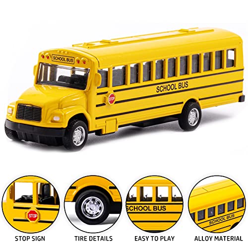 Komendant 2 Pack 5.5Inch Pull Back School Bus Playset, Die-Cast Metal Toy Play Vehicles With Yellow For Kids Boys Toddlers #TOP3