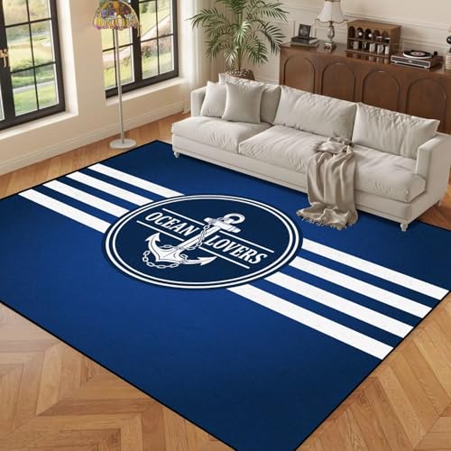 5' x 7' Nautical Anchor Area Rug Throw Rugs for Boys Bedroom Dorm Living Room Home Playroom Teens Ocean Carpet Home Decor Washable, 63" x 83" Anchor 1