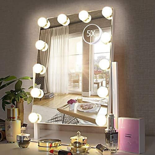 HIEEY Hollywood Vanity Mirror with Lights, Makeup Mirror with 12 Dimmable Bulbs Lights, Three Color Lighting Modes, and 5X Magnification Mirror, Smart Touch Control, 360°Rotation (White,Gift Box)