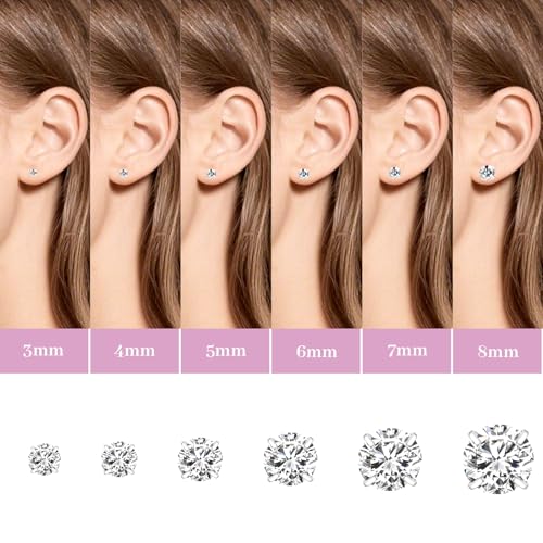 6-Pair Hypoallergenic Back Stud Earrings Set for Sensitive Ears, 316L Stainless Steel Cubic Zirconia Jewelry (3-8mm) with Secure Lock for–Unisex Gift for Women & Men, Travel2
