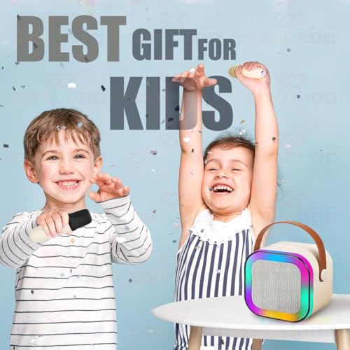 Image of TEQO Karaoke Mic with Speaker for Singing, Rchargeable Wireless Mini Portable Bluetooth Speaker with Microphone & LED Lights, Cute Birthday Gift for Kids Musical Toys for Boys, Girls and Adults