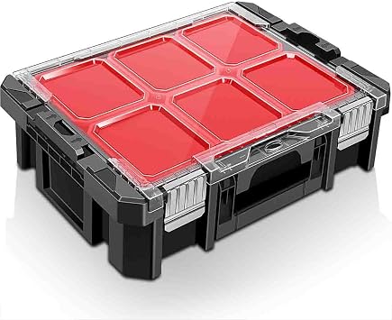 Anyyion Tool Box Organizer, 6 Movable Small Trays,Transparent Cover Plate,Small Component Toolbox, Detachable,Stackable,