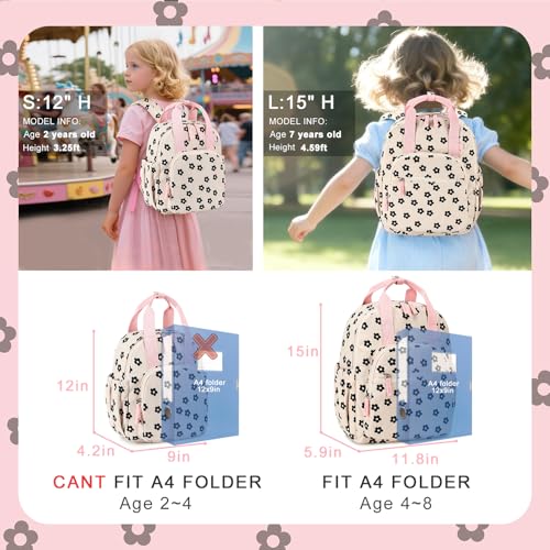 Image of Bluboon Toddler Backpack for Girls Boys 2-4 Cute 12 inch Preschool Kindergarten Backpacks Kids Daycare Bags School Travel (Black Flower-Beige, Age 2-4 (12 inch H not Fit A4 Folder))