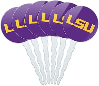 LSU Logo on Purple Cupcake Picks Toppers Decoration Set of 6