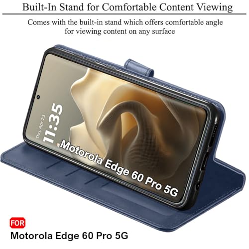 Image of TheGiftKart Flip Back Cover Case for Motorola Moto Edge 60 Pro 5G | Dual-Color Leather Finish | Inbuilt Stand & Pockets | Wallet Style Flip Cover for Moto Edge 60 Pro 5G (Faux Leather, Blue & Sky)