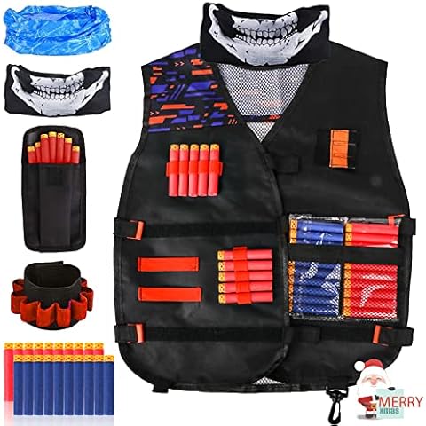 LOYO Kids Tactical Vest, Adjustable Tactical Vest Jacket Kit for Nerf Toy Gun N-Strike Elite Series with 20Pcs Soft Foam Darts Bullets & Wrist Band Cover