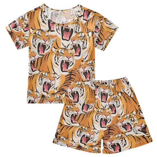Little Boys Girls Sleepover Pajama Set Short Pjs Pyjamas Set for Teens Loungewear 12Y Colorful Cartoon Animal Tigers pijama para jovenes hombres