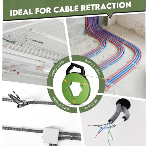 Rouwthio Kabeleinziehhilfe 60 m Kabeleinziehhilfe Die raffinierte einziehbare Spirale für leere Rohre PET-Zugdraht einschließlich hochwertiger einziehbarer Spirale einschließlich Kunststoffgehäuse