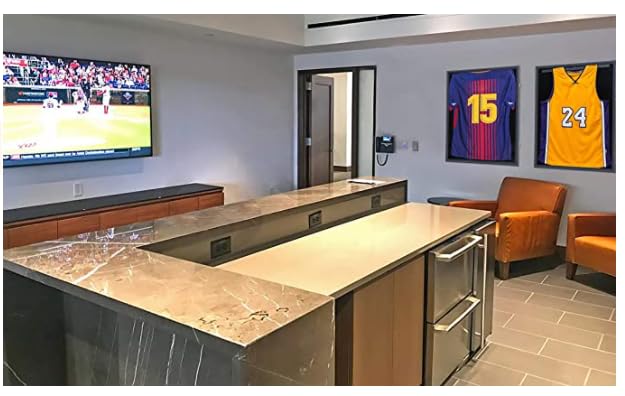 Image of Jersey Frame Display Case 4 Pack, Large Lockable Shadow Box Sports Jersey Frame with UV Protection Acrylic and 2 Hanger for Baseball Basketball Football Soccer Hockey Shirt,Graduates Black