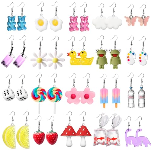 20-25 Pairs Weird Cute Earrings Drop Dangle Earrings for Women Food Earrings Aesthetic Earrings Weirdcore Kawaii Funny Earrings Set