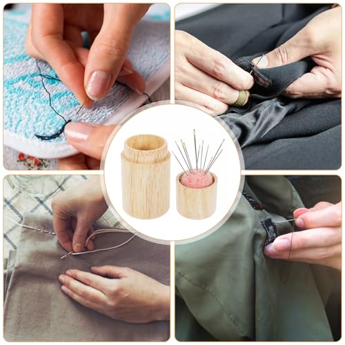 Image of Sewing Needle Holder Case Portable Versatile Container for Sewing Needles Wooden Storage Case and Lid with 12 Needles Craft Pincushion for Sewings Essentials, Craft Supplies, Travel Friendly Organizer