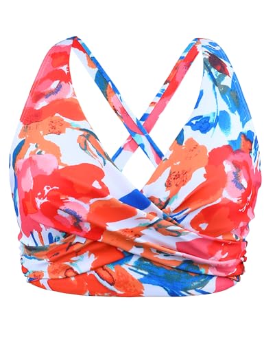 Hilor Women's Criss Cross Bikini Tops Underwire Swimsuit Sexy V Neck Swim Top Full Coverage Bikini Bathing Suit Top