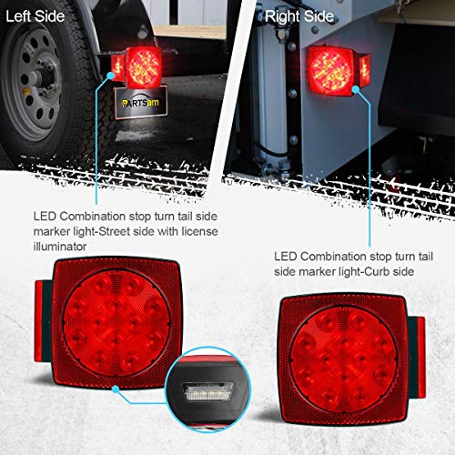 image for Partsam 12V Submersible Square Led Trailer Light,Red White LED Stop Tu