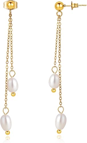 Pearl Tassel Earrings for Women Gold Pearl Drop Earrings Dangling Long Pearl Dangle Earrings for Brides Bridesmaid Prom Anniversary