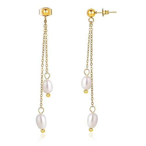 Pearl Tassel Earrings for Women Gold Pearl Drop Earrings Dangling Long Pearl Dangle Earrings for Brides Bridesmaid Prom Anniversary