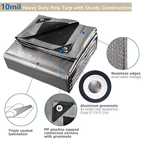 Yescom 30X40Ft Heavy Duty Reinforced Poly Tarp Waterproof Tarpaulin 10-Mil Ground Sheet Camping Tent Cover With Eyelets #TOP2
