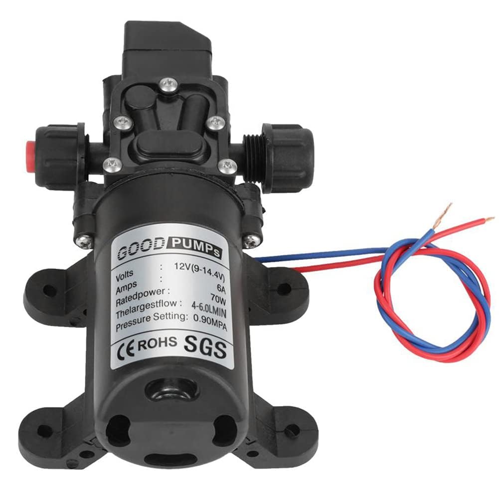 70W Bomba de Diafragma de DC12V, Bombas de Agua de Diafragma de Alta Presión Bomba Pulverizadora Eléctrica Autocebante para Jardín de 12V 6L/Min, para Caravanas, Autocaravanas, Embarcaciones Marinas