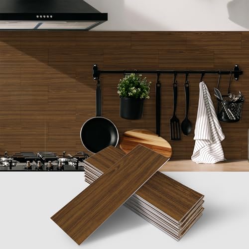 AMOYUN PVC Adhesive Sol Bois, 12 Pièces Dalles Revetement Adhesif Sol Salle de Bain Imperméable 10cm x 30cm Carrelage Stickers Autocollant en Tuile...