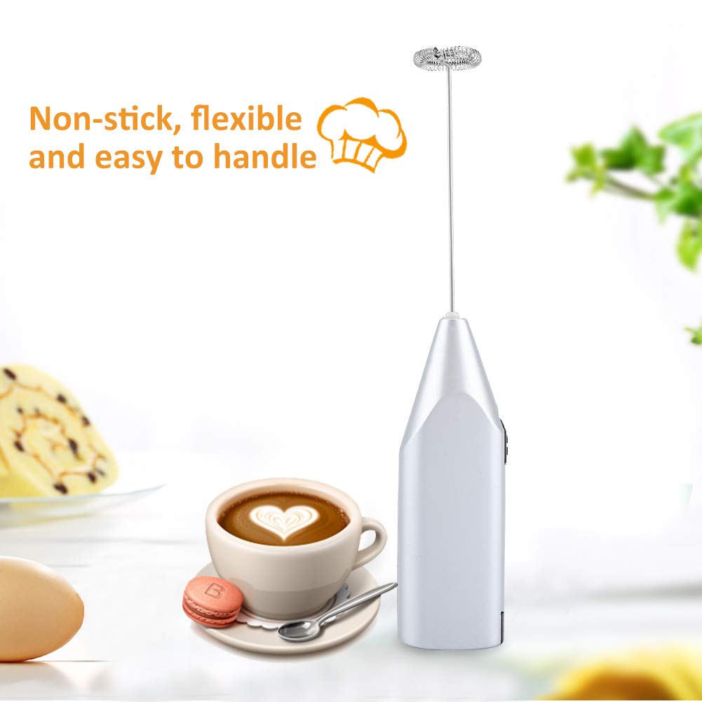 Mousseur à lait portable à piles avec 2 fouets électriques en acier inoxydable pour café, latte, cappuccino, chocolat chaud, protéines, piles incluses, doré