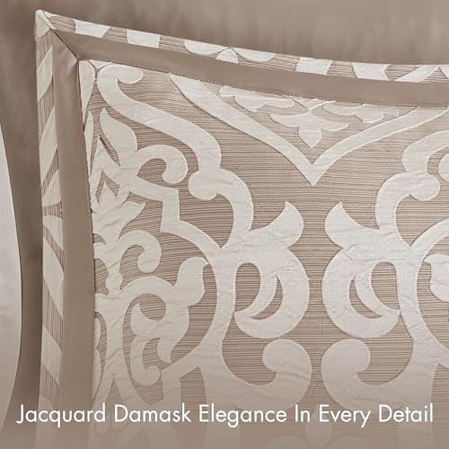 Madison Park Odette Cozy Comforter Set Jacquard Damask Medallion Design - Modern All Season, Down Alternative Bedding, Shams, Decorative Pillows, Queen(90 in x 90 in), Tan 8 Piece by Madison Park - Image 8