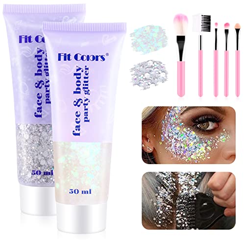 Body Glitter Gel 2 x 50ml Set, PAMIYO Festival Glitzer Gesicht Mermaid...