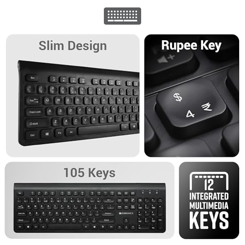 ZEBRONICS Companion 130 2.4GHz Wireless Keyboard & Mouse Combo, 105 Keys, 12 Integrated Multimedia Keys, 4 Button Mouse, Upto 1600 DPI, High... - Image 3