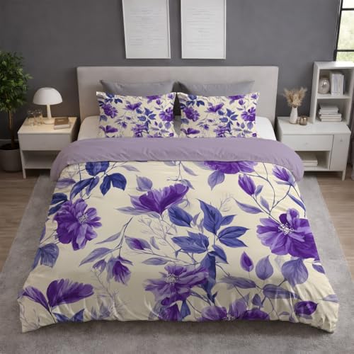 Funda Nordica Cama 180 - Juego de Funda Edredon 260 x 240 cm 3 Piezas + 2 Fundas de Almohada 50 x 75 cm, Ropa de Cama Microfibra Suave Transpirable, Crema, Vintage Acuarela Floral