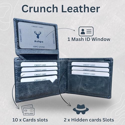 Wallet for Men, Full Grain Genuine leather wallet, bifold slim Elgant RFID Protected, Multiple 12 Card Holder Mens wallet (Blue)2