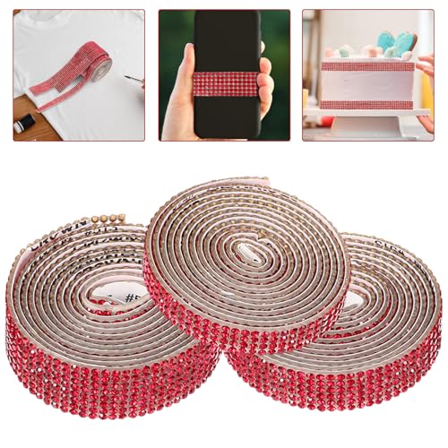 Cinta autoadhesiva brillante SHINEOFI de 3 rollos con strass para costura fácil 8