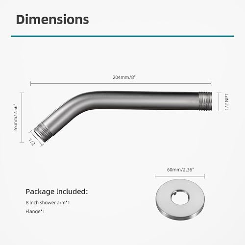 Vista 14 de Cobbe Brazo de ducha con brida y cinta de teflón, extensión de brazo de ducha de 10 pulgadas para cabezal de ducha fijo, negro mate