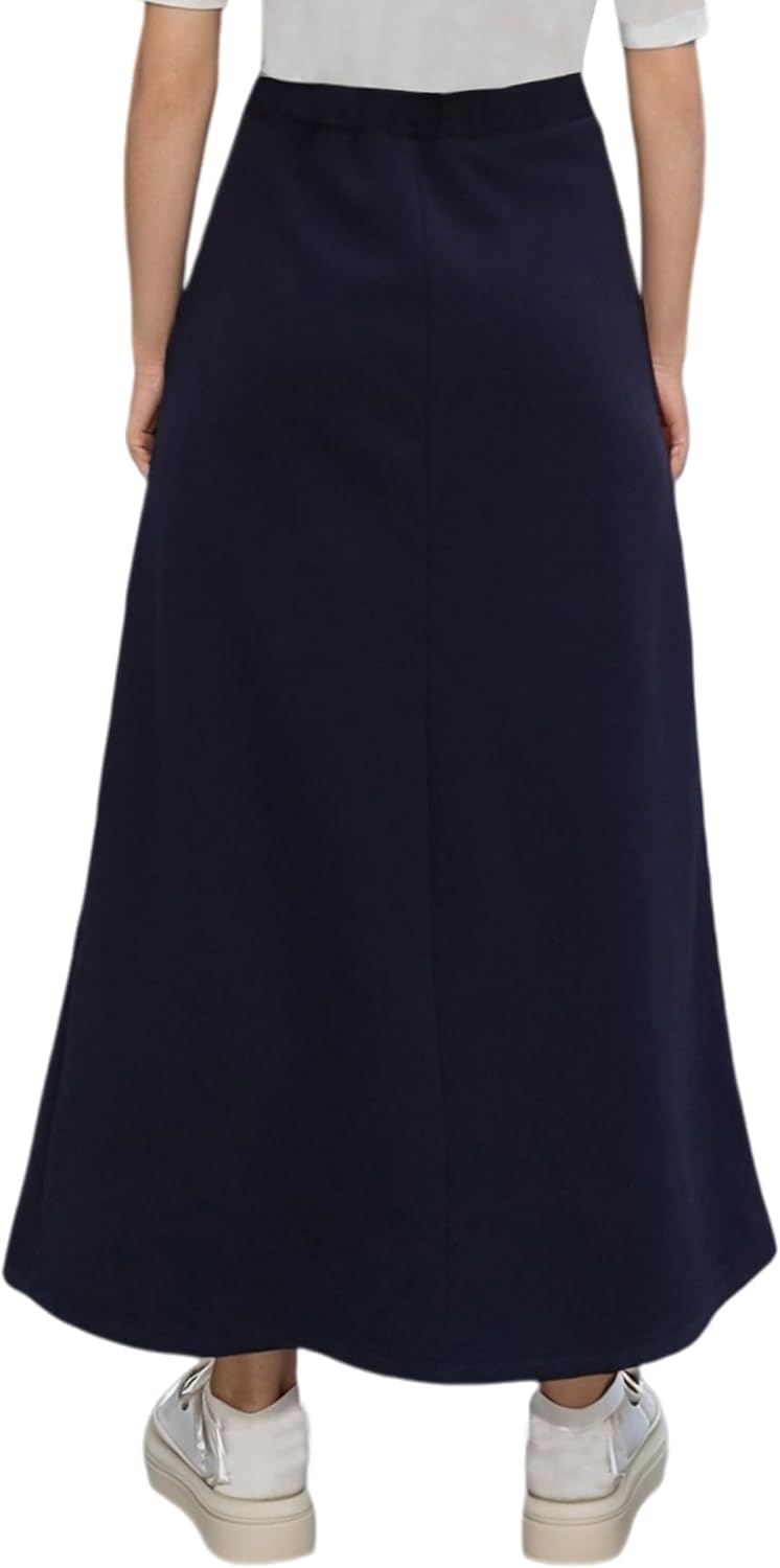 Women Fleece Lined Skirt Long Warm Fall Winter Skirts with Pockets and Drawstring,Elastic High Waisted A-Line Skirt - Image 2