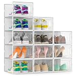 Secret Space 12 Pack Large Shoe Organizer Storage Boxes for Closet, Modular Space Saving Shoe Boxes Clear Plastic Stackable Sneaker Containers Display Case with Lids, White