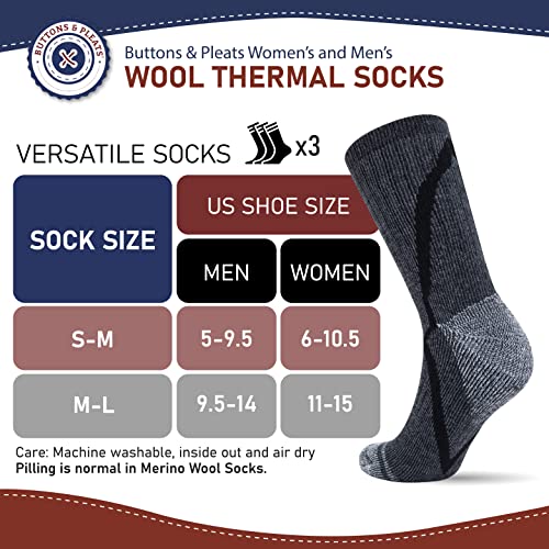Buttons & Pleats Mens Merino Wool Socks Thermal Cozy Thick Winter Socks Sm #TOP4