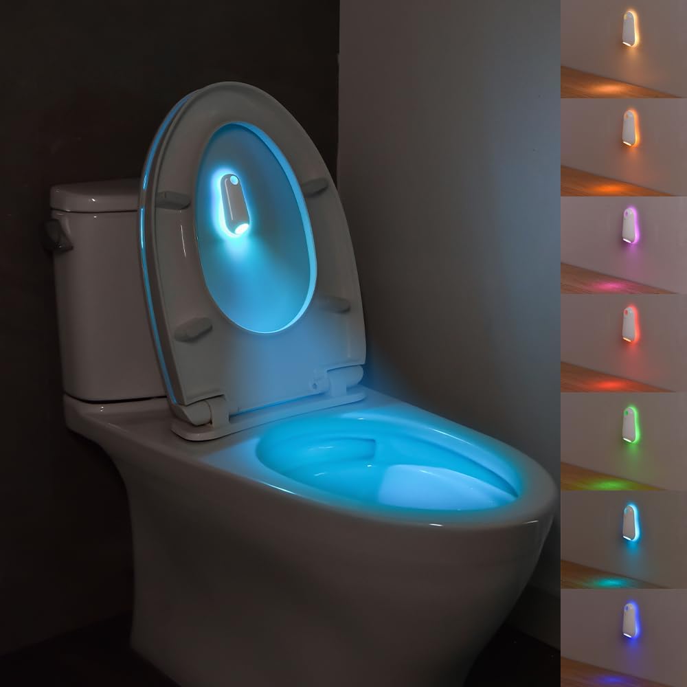 ASLIDECOR Toilet Bowl Light Motion Activated, 8 Color Changing Rechargeable Led Night Light, Funny Stocking Stuffer Gifts for Kids Teen Boys Girls Women Men