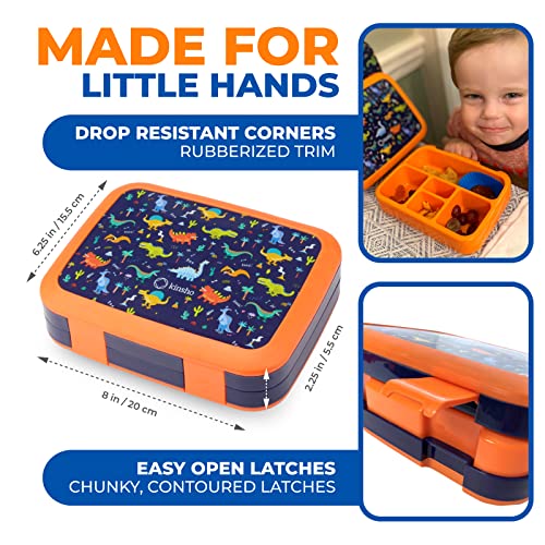 Image of kinsho Bento Lunch Box with Insulated Bag, Water Bottle&Ice Pack Set for Kids Toddlers,5 Portion Sections, BPAFree Removable Tray, PreSchool Kid Toddler Daycare Lunches, Snack Container,Blue Dinosaur